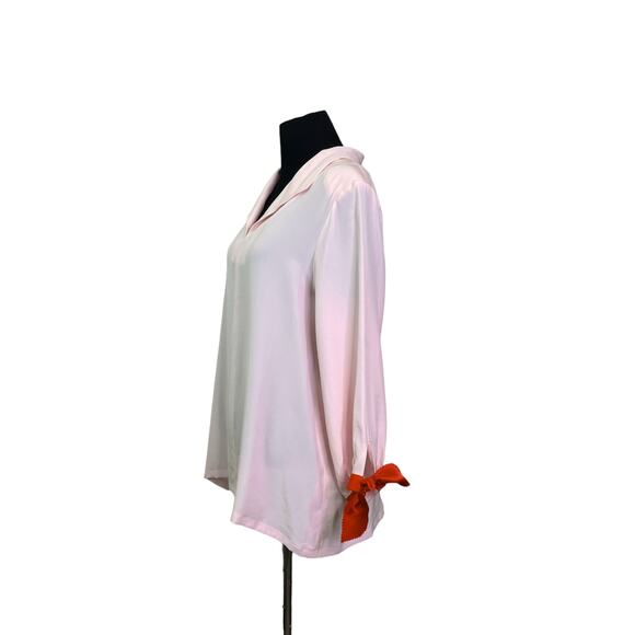 Dovima Paris Pink Silk long sleeves red wrist ties tunic top blouse size S - Picture 9 of 14